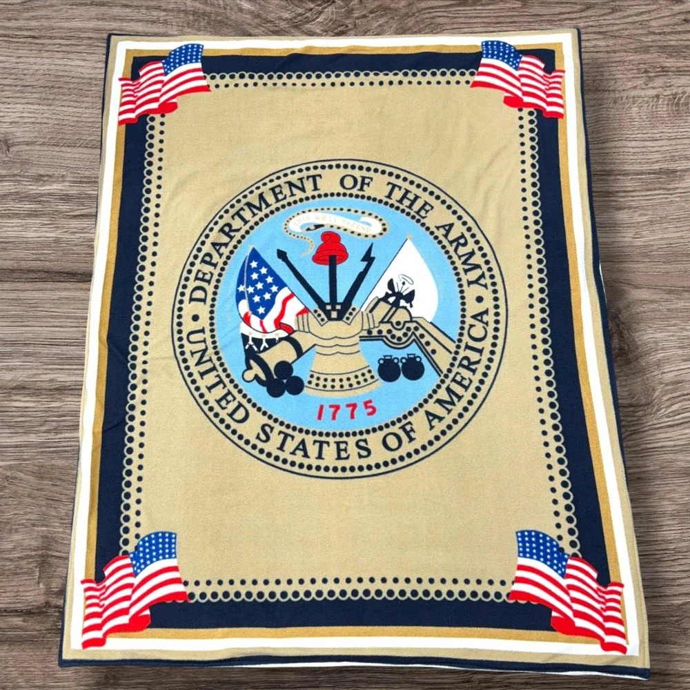US Army Fleece Throw Blanket Double Sided Military Seal‎ Tank Helicopter 46x58